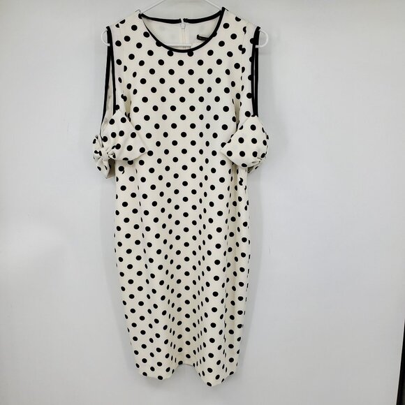 Black Halo Dresses & Skirts - NWT Black Halo Karyn White and Black Polka Dotted Sheath Bow Sleeve Dress 14